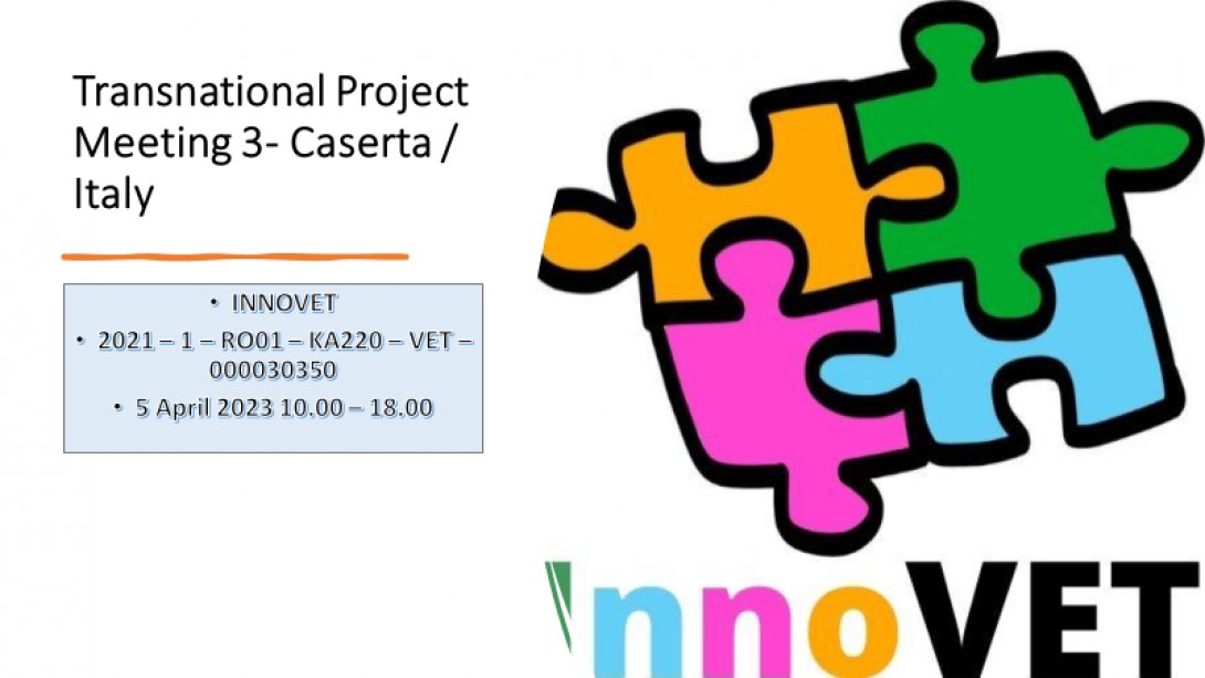 5 Nisan 2023 INNOVET projesi 3. Ulusaşırı Proje toplantısı başarı ile İtalya'nın Caserta şehrindeki Akira kurumunun ev sahipliğinde gerçekleştirildi.